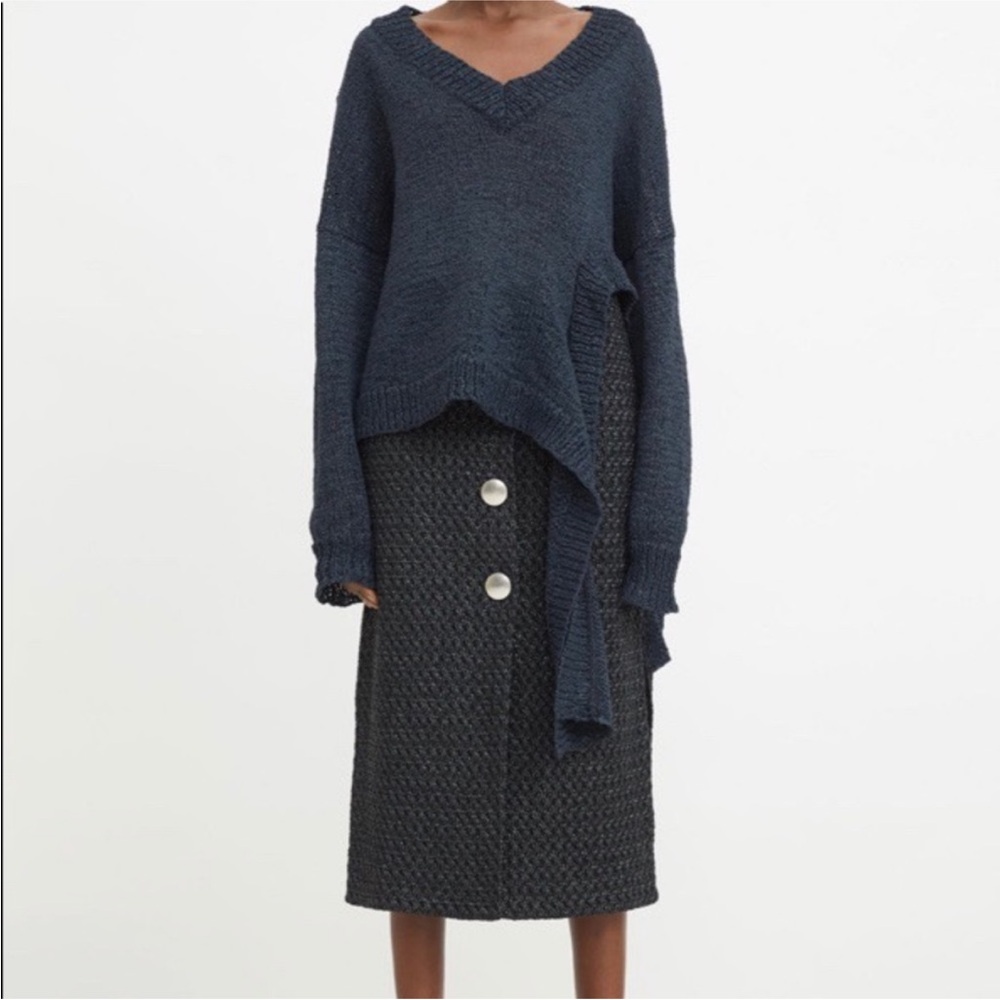 Rodebjer Anisah Blue Tape Yarn Oversize Open Weave Side Tie Sweater, Size XL - Picture 16 of 16